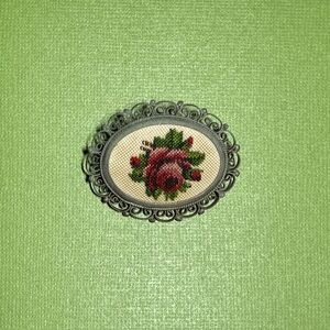 Vintage Floral Embroidered Brooch